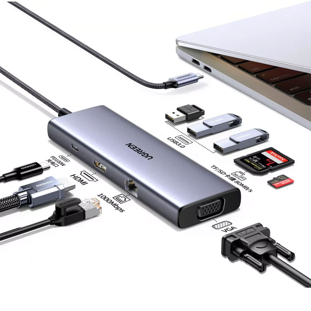 UGreen 9-IN-1 USB-C Docking Station Hub | CM498-15600, 33009043865852, Available at 961Souq