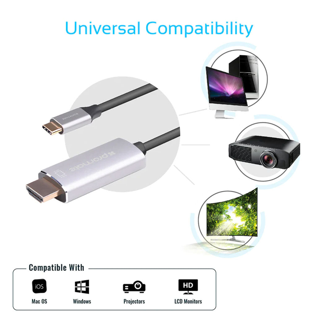 A Photo Of Promate USB-C to HDMI Audio Video Cable | UltraHD 4Kx2K at 60Hz, 180cm FlexShield™ PVC Cable