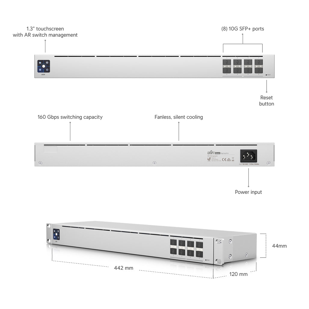 A Photo Of Ubiquiti UniFi USW-Aggregation - 8-Port Layer 2 Switch with 10G SFP+ Connectivity and 160Gbps Switching Capacity