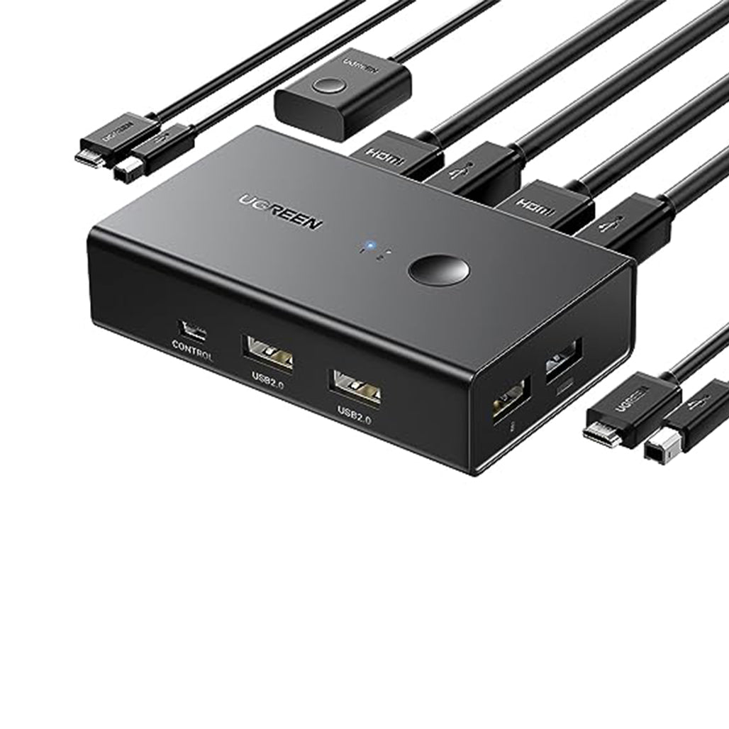 A Photo Of UGreen HDMI KVM Switch 2-in-1 Out | 4K@60Hz with 4 USB Ports | Control 2 Computers with 1 Monitor