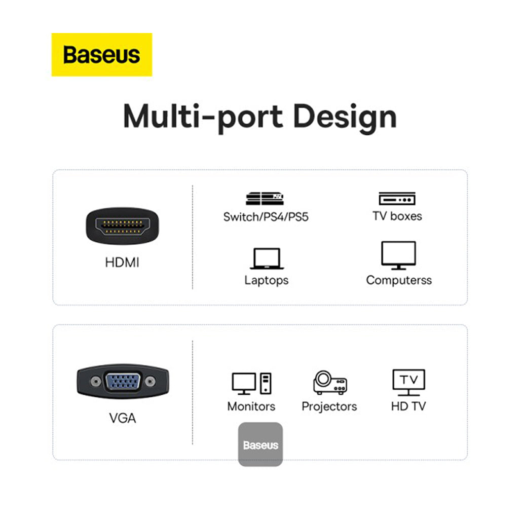 A Photo Of Baseus Lite Series HDMI to VGA Adapter - 1080P HD, Black