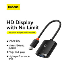 A Photo Of Baseus Lite Series HDMI to VGA Adapter - 1080P HD, Black