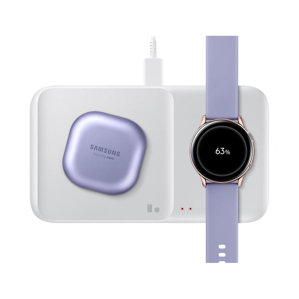 A Photo Of Samsung Wireless Charger Duo – White | Dual Device Charging Pad with Fast Charging and LED Night Mode