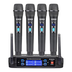 A Photo Of Bomge V-410 Professional 4-Channel Wireless Microphone System with Long Range, XLR and 1/4’’ Outputs – Ideal for Weddings, Parties, and Conferences