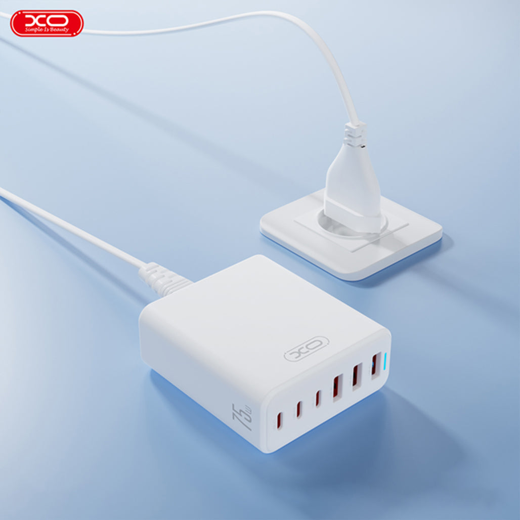 A Photo Of XO L133(EU) Multi-Port Power Charger - 75W Fast Charging with QC/PD Compatibility