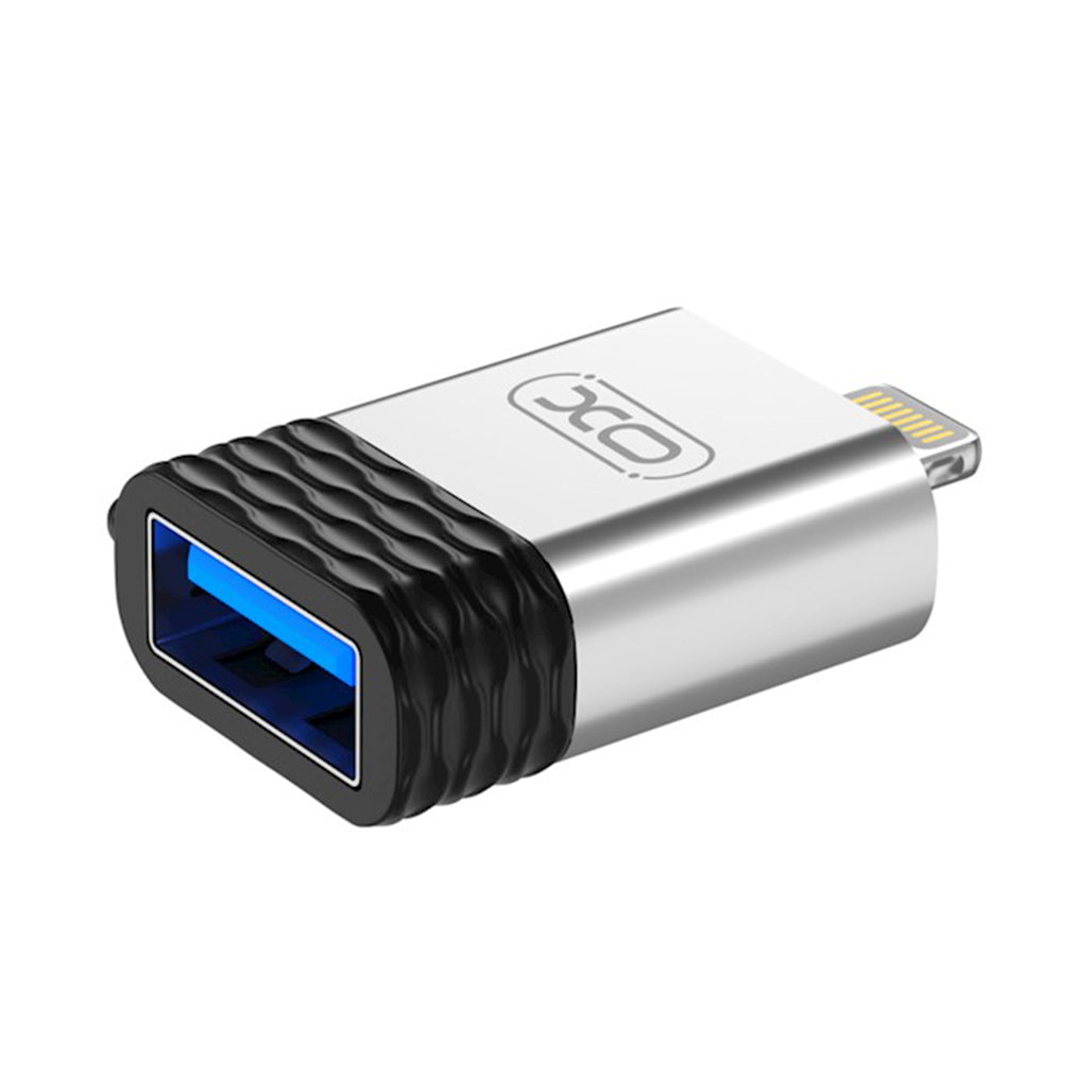 A Photo Of XO Adapter NB186 USB-A to Lightning Adapter, Silver – Charging and Data Transmission for Smartphones, Tablets, and Laptops