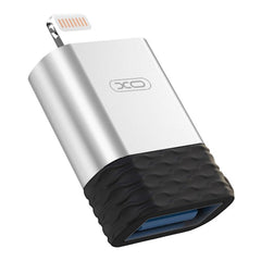 A Photo Of XO Adapter NB186 USB-A to Lightning Adapter, Silver – Charging and Data Transmission for Smartphones, Tablets, and Laptops