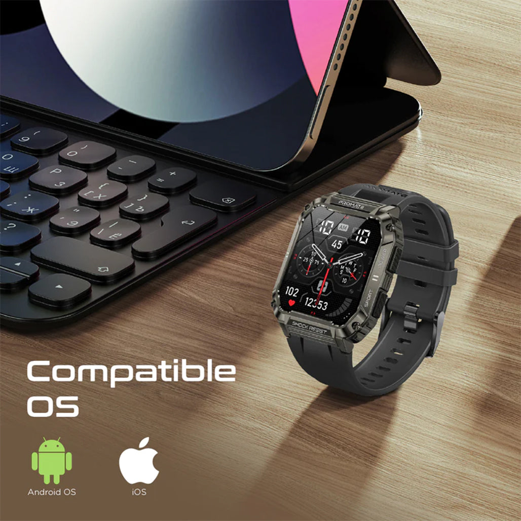 Promate XWatch-S19 Smartwatch with Wireless BT Calling - Black, 33049608061180, Available at 961Souq