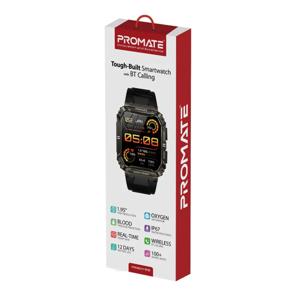 Promate XWatch-S19 Smartwatch with Wireless BT Calling - Black, 33049608257788, Available at 961Souq