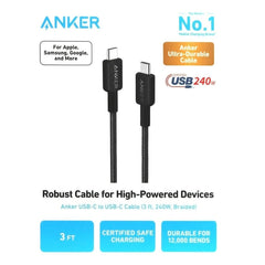 A Photo Of Anker USB-C to USB-C Fast Charging Cable - 240W Power Output, 12,000+ Bend Lifespan, Braided 3ft & 6ft Cable for Smartphones, Tablets, and Laptops