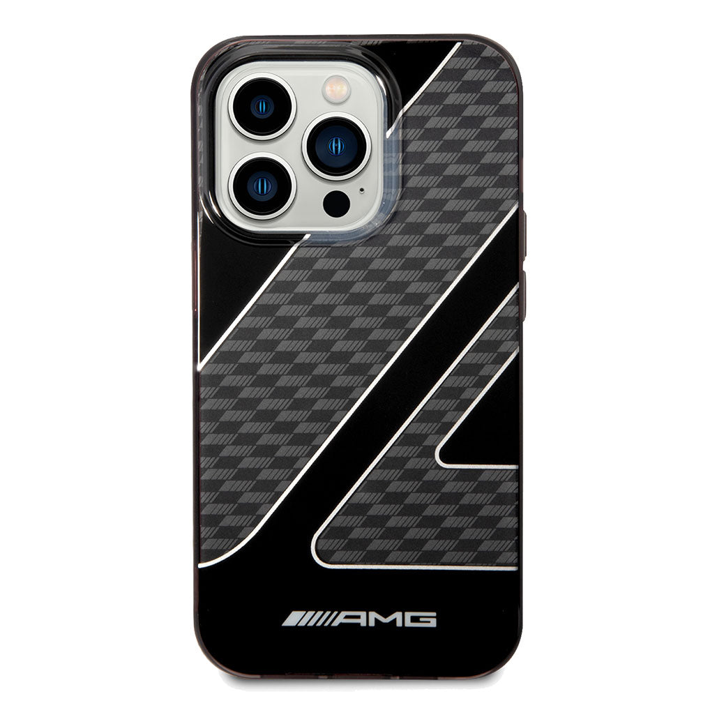 A Photo Of AMG Transparent Double Layer Case With Checkered Flag Pattern For iPhone 14 Pro