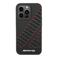AMG Liquid Silicone Case With Checkered Flag Pattern For iPhone 14 Pro