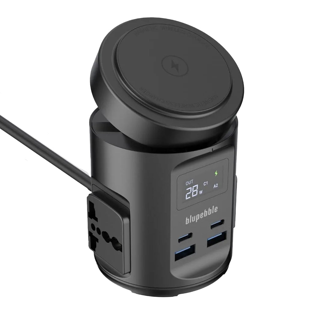 A Photo Of Blupebble MagPod Hub USB-C PD65W & USB-A QC3.0 65W Charger – Wireless & Versatile Charging Hub