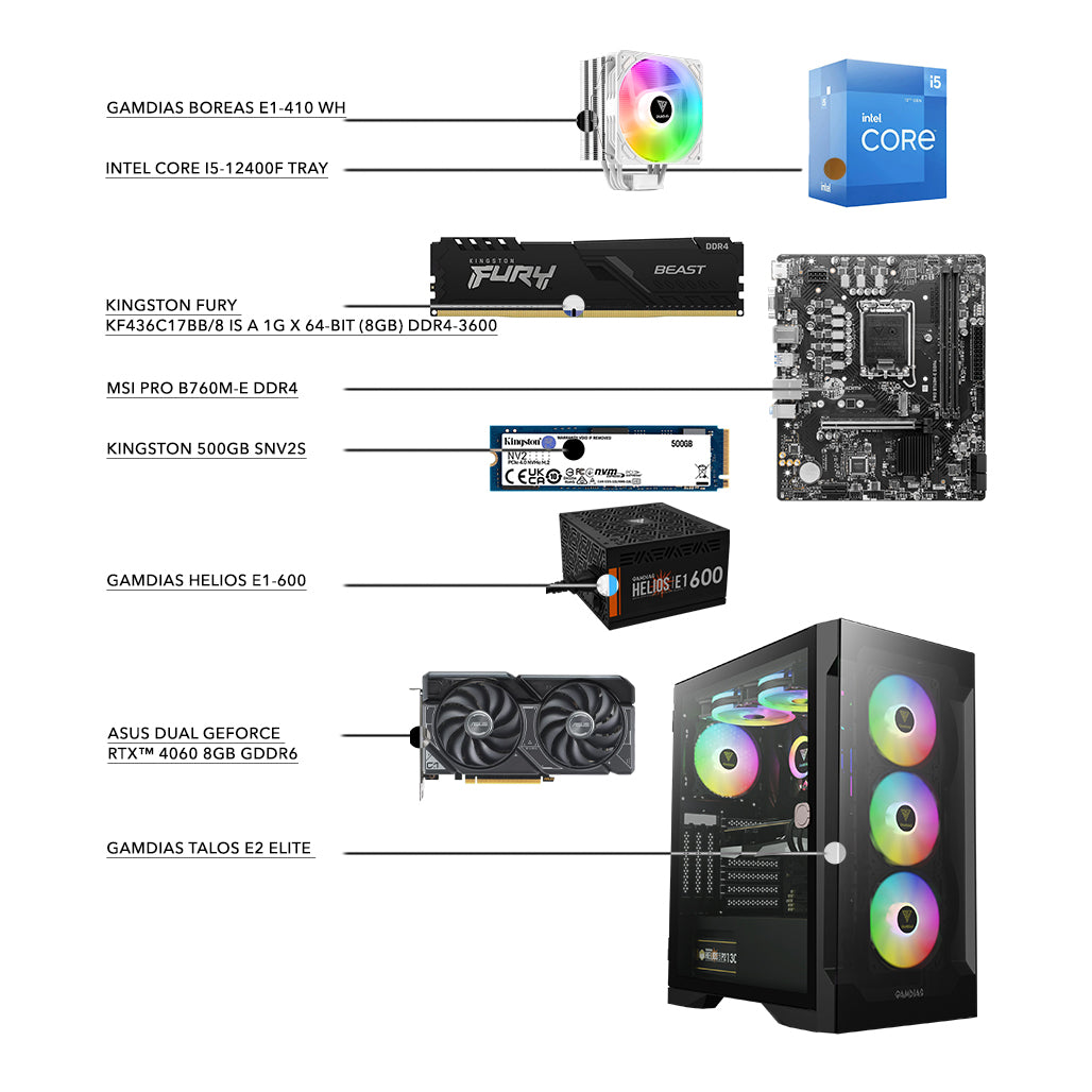 A Photo Of Gaming Desktop Setup - Core i5-12400F Tray - 16GB Ram - 500GB SSD -  RTX 4060 8GB