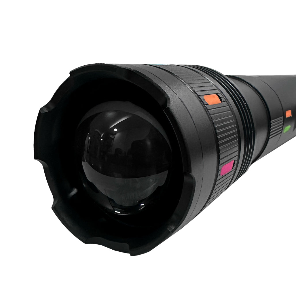 A Photo Of Super Bright LED Flashlight with Slide Zoom, USB Rechargeable, Type-C Charging, 4 Light Modes, and Power Display