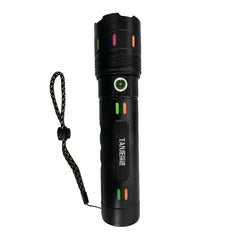 A Photo Of Super Bright LED Flashlight with Slide Zoom, USB Rechargeable, Type-C Charging, 4 Light Modes, and Power Display