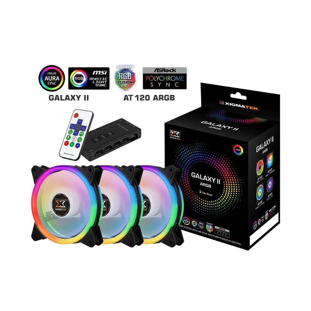 A Photo Of Galaxy II ARGB Fan Series Pro - 3x AT120 ARGB Fans + Control Box + Remote Controller