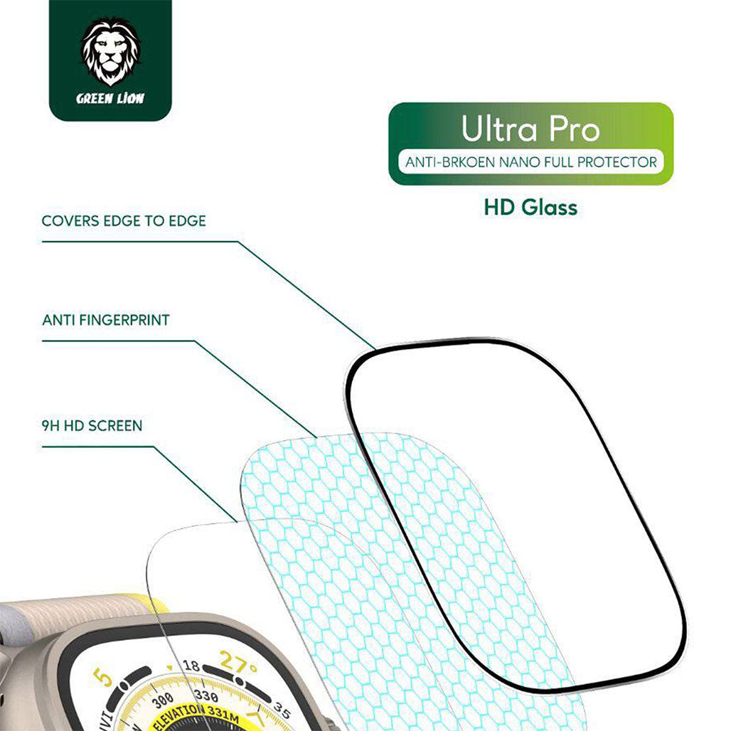 Green Lion Ultra Pro HD Glass Full Protection For Apple Watch 49mm, 31964425617660, Available at 961Souq