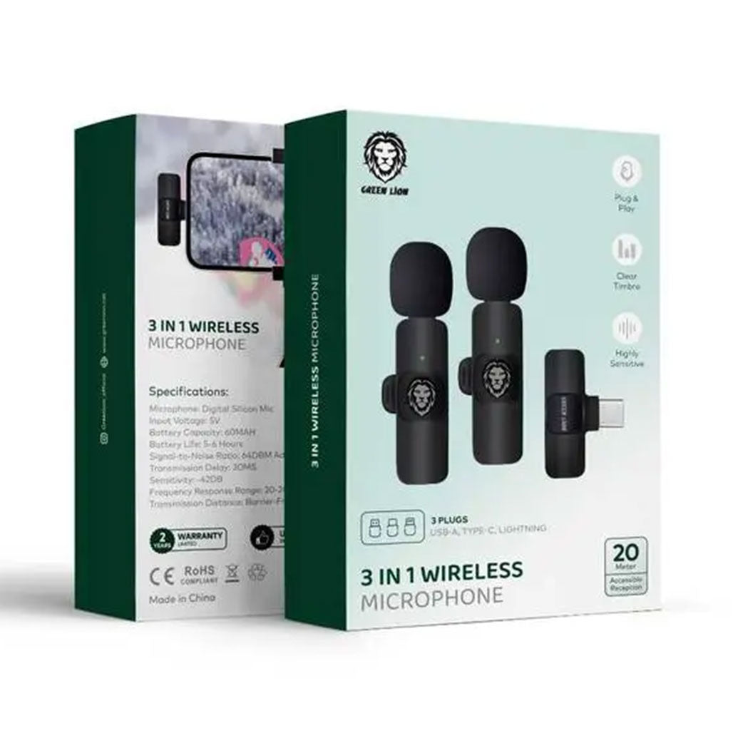 Green Lion GN3WIRMICPBK 3 In 1 Wireless Microphone, 31963984593148, Available at 961Souq