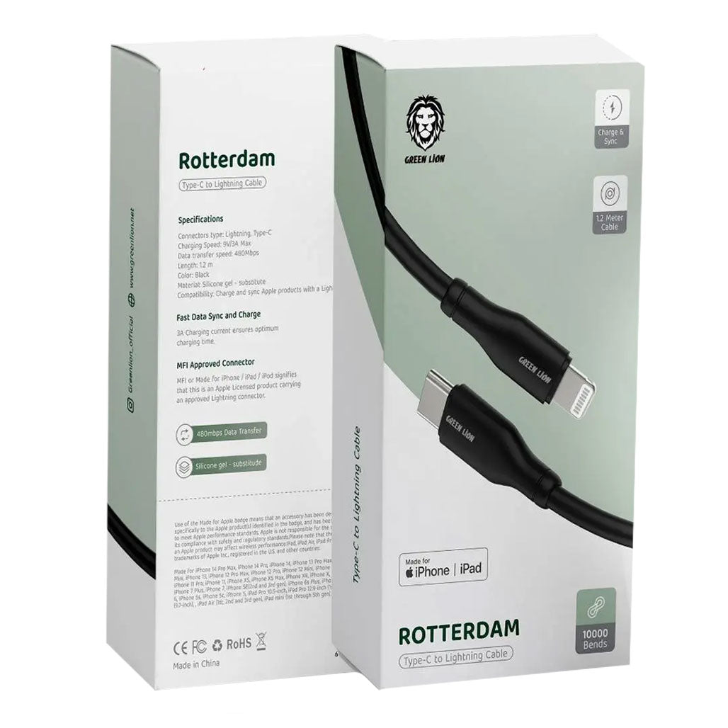 Green Lion Rotterdam Type-C To Lightning - Black, 31940382523644, Available at 961Souq
