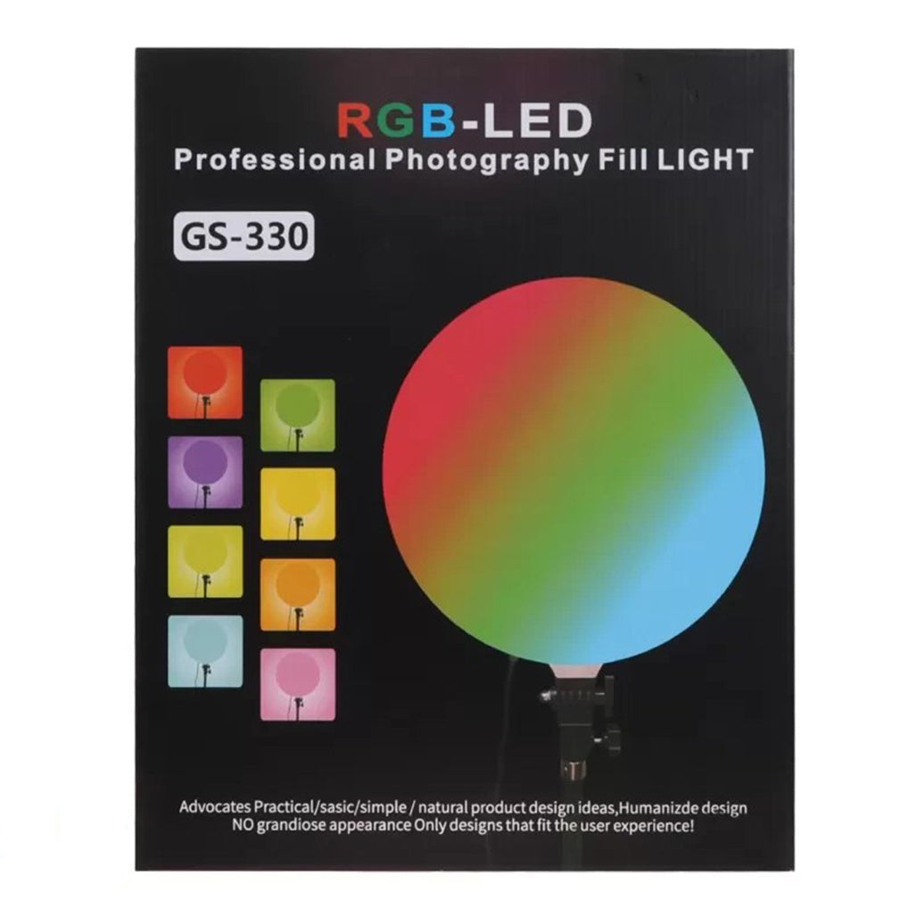 A Photo Of RGB LED Lamp GS-330 – 13-Inch Round Panel Light for Photography and Video with Adjustable Color and Brightness