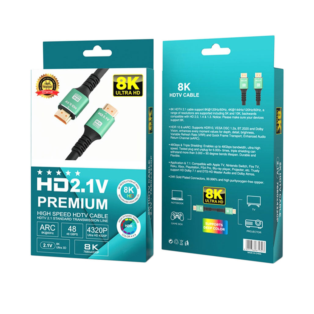 HDTV Premium 8K 2.1V HDMI Cable - 2M, 32828078751996, Available at 961Souq