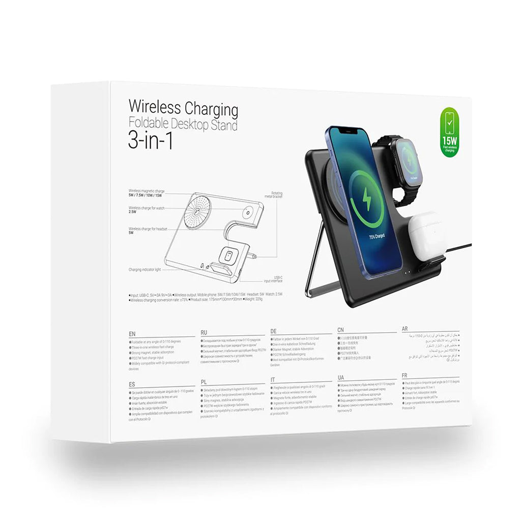 A Photo Of Hoco Flash CQ1 Wireless Charging 3-in-1 Foldable Desktop Stand for Apple Devices