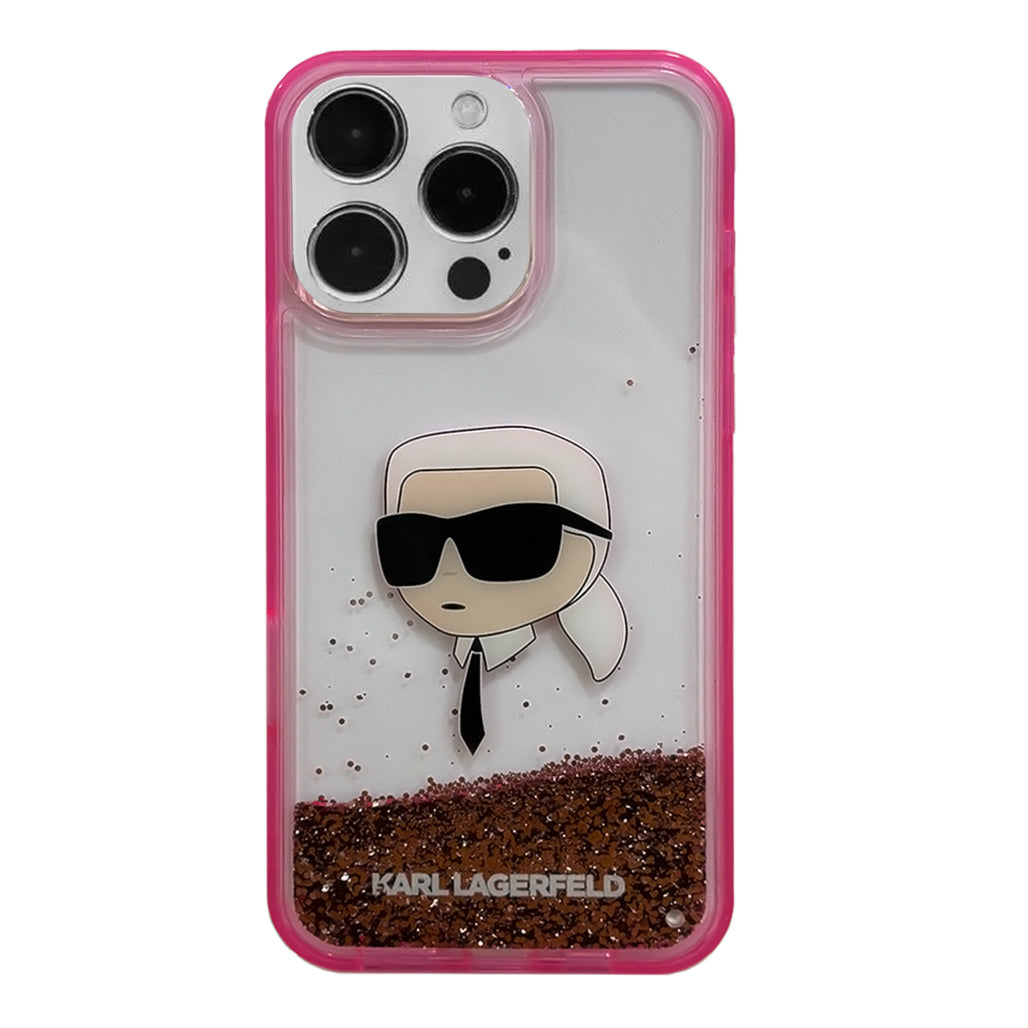 A Photo Of Karl Lagerfeld Liquid Glitter Hard Case with NFT Karl Head for iPhone 16 Pro Max – Sparkling Protection and Premium Design