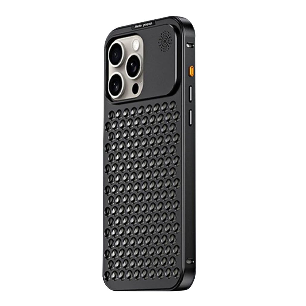 Metallic Alloy Shockproof Cooling Hybrid Case for iPhone 15 Pro Max - Black, 32970468557052, Available at 961Souq