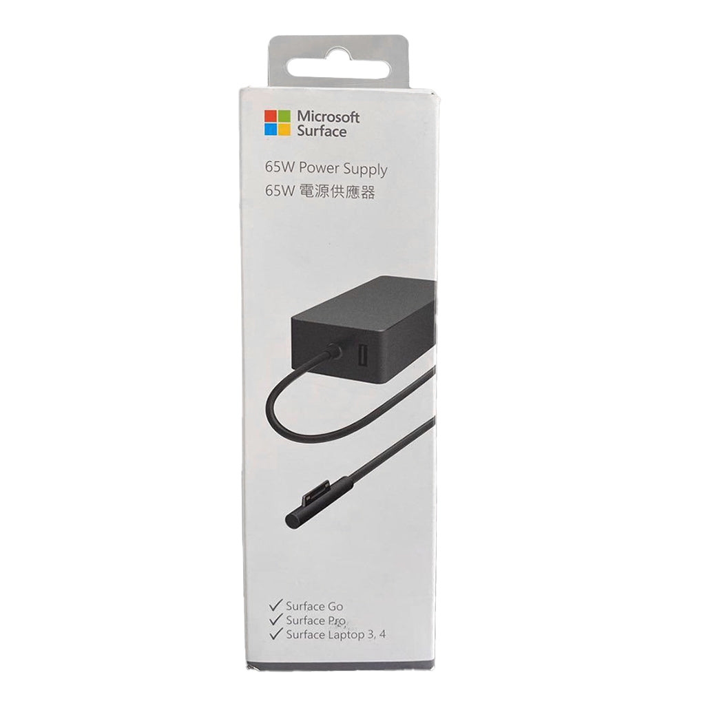 A Photo Of Microsoft Surface 65W Power Supply - Black | Dual Device Charger with Magnetic Connector