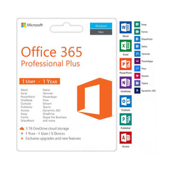 Microsoft Office 365 Professional Plus 1 Year Subscription, 1 User / 5 Devices, 5TB One Drive Storage