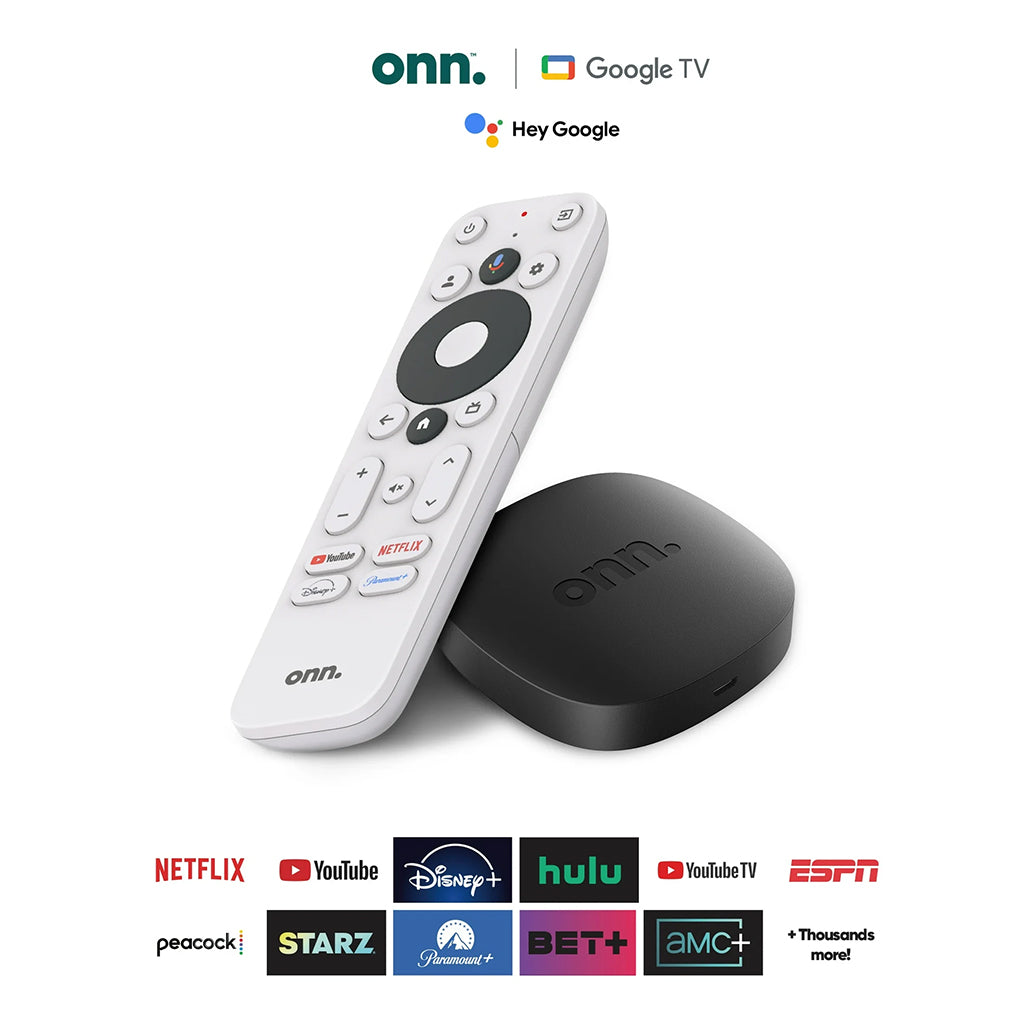 A Photo Of onn. Google TV 4K Streaming Box (2023) – 4K UHD, Dolby Audio, and Chromecast Built-in