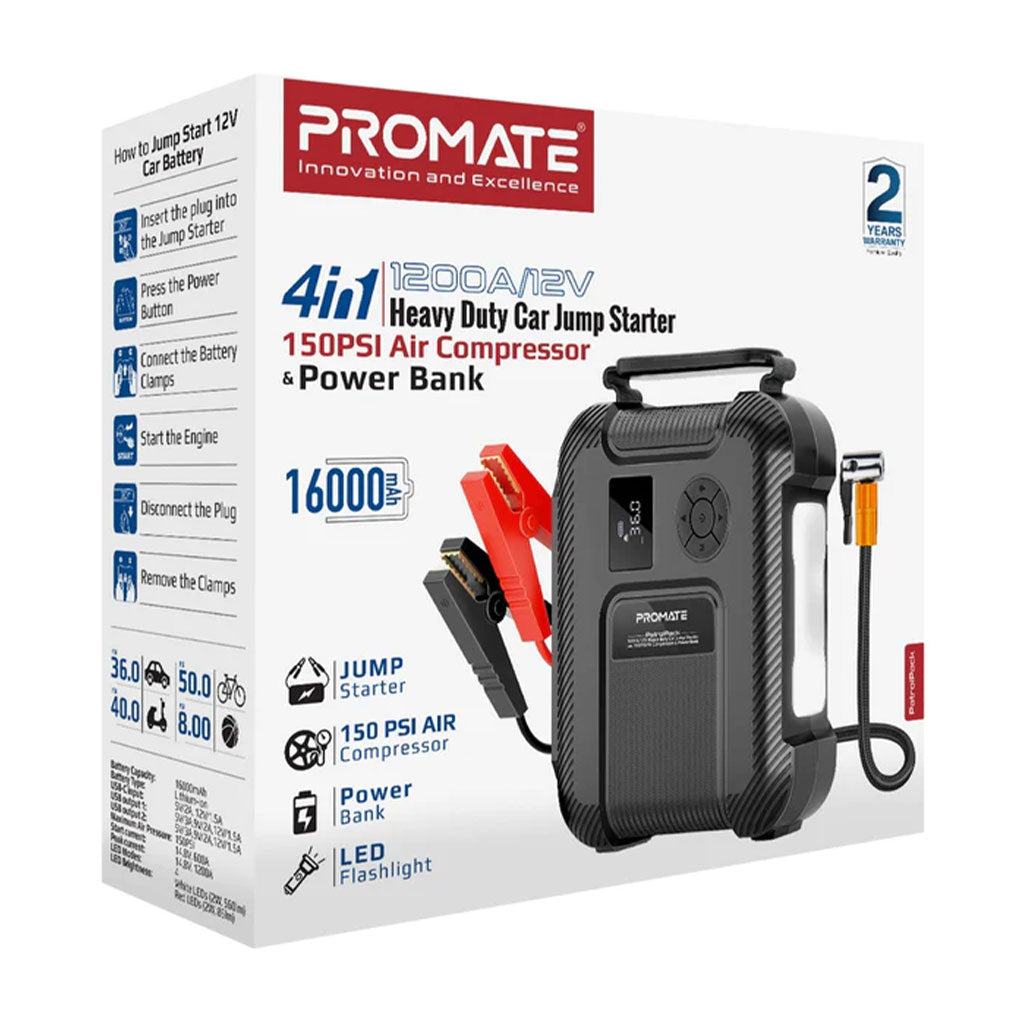 A Photo Of Promate PatrolPack 1200A - 12V Heavy Duty Car Jump Starter with USB-C and LED Light