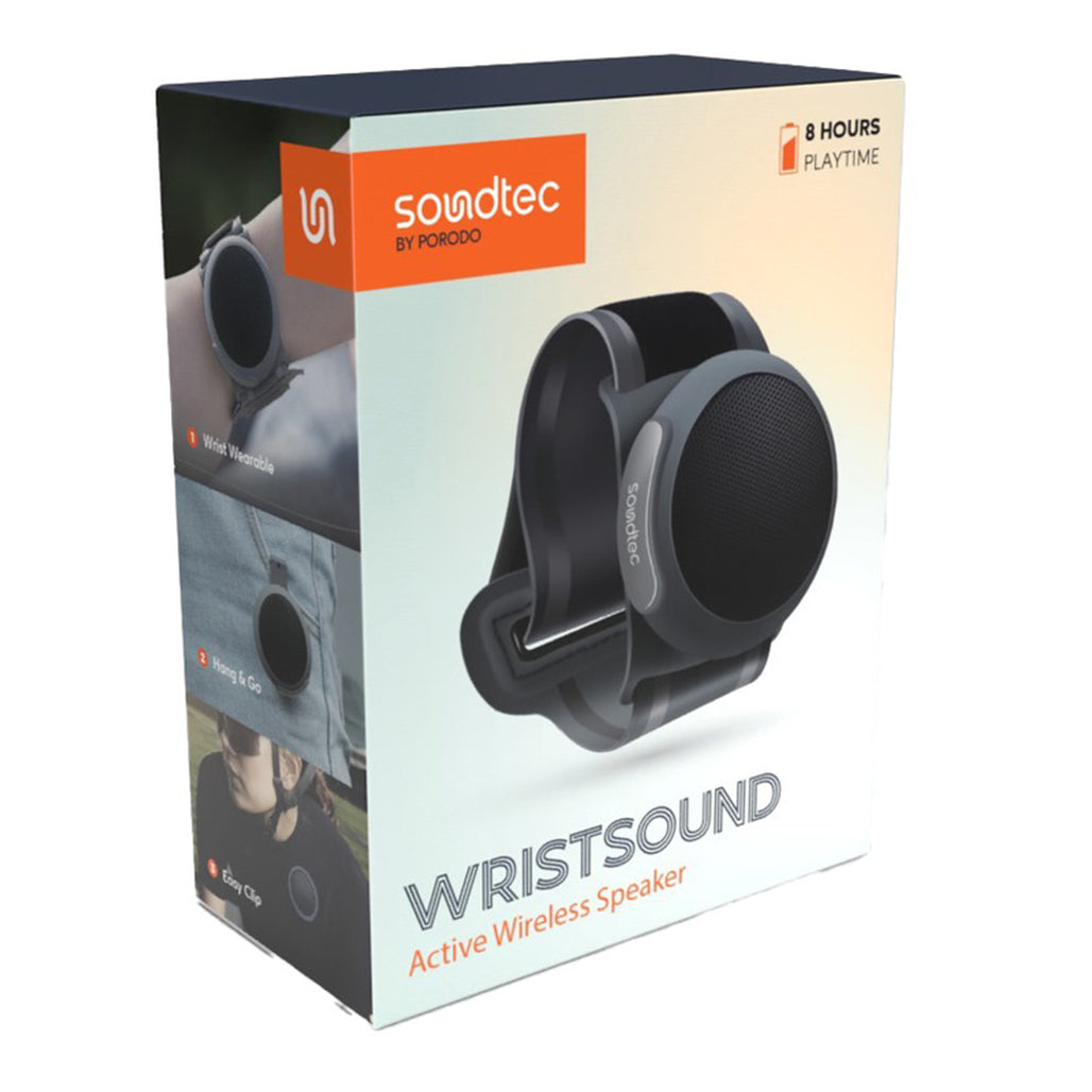 A Photo Of Porodo Portable Soundtec Wristsound Active Wireless Speaker – Waterproof, Hands-Free Calls, 3W Bluetooth 5.3 Audio