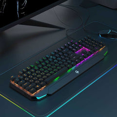 A Photo Of Porodo Gaming Full-size Wired Mechanical Gaming Keyboard Ultra With Rainbow Lighting And Aluminum Panel