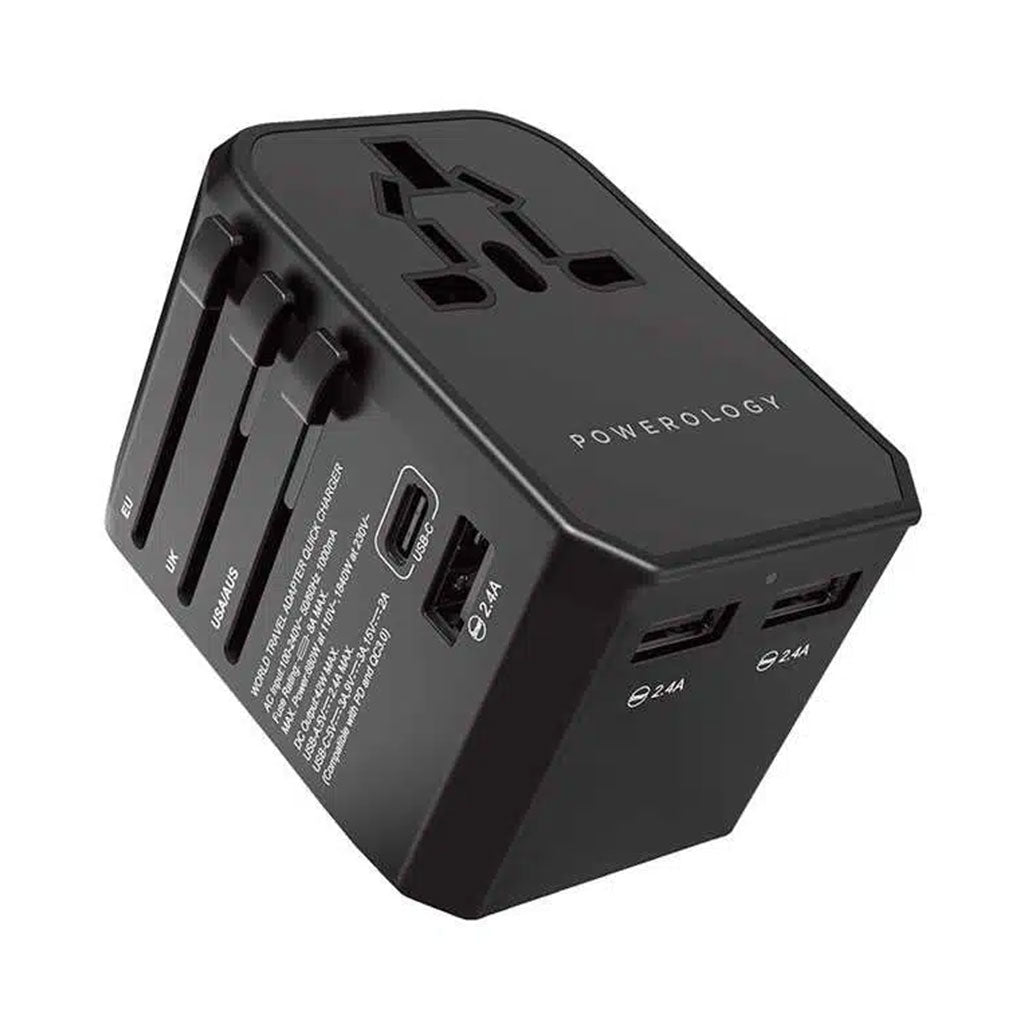 Powerology Universal Travel Adapter 2.4A + PD 45W – Black, 31984921346300, Available at 961Souq