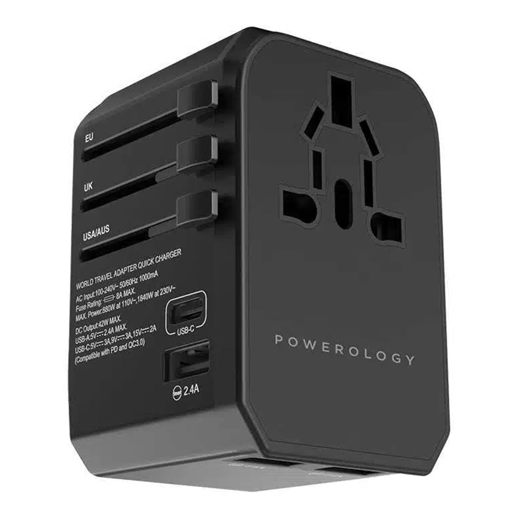 Powerology Universal Travel Adapter 2.4A + PD 45W – Black, 31984921313532, Available at 961Souq