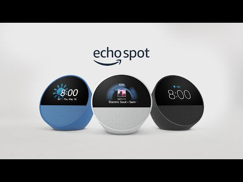 A Video Of Amazon Echo Spot (2024 Release) – Sleek Smart Alarm Clock with Alexa, Vibrant Sound, and Customizable Display