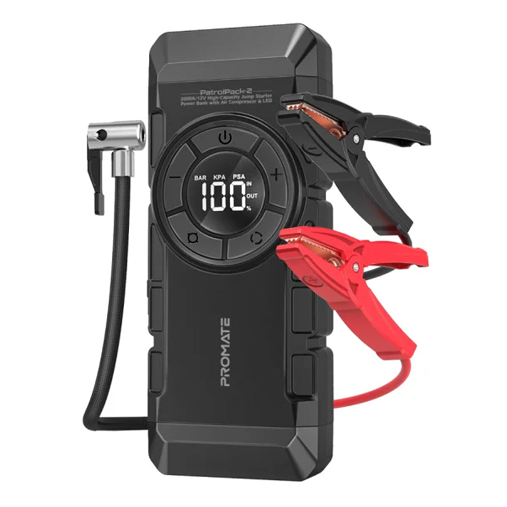 A Photo Of Promate PatrolPack-2 2000A Jump Starter with Air Compressor & LED Flashlight | 4-in-1 Adventure Tool