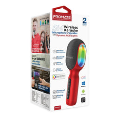 Promate VocalMic 5-in-1 Wireless Karaoke Microphone & Speaker - Red
