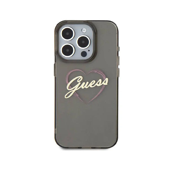 A Photo Of Guess IML Hard Case with Heart Logo for iPhone 16 Pro Max - Black