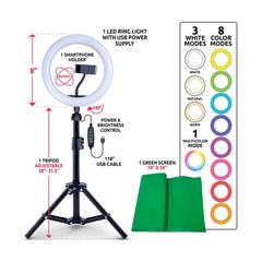 A Photo Of Studio Creator 2 Video Maker Kit - Multicolor Ring Light with Adjustable Tripod and Green Screen