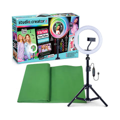 A Photo Of Studio Creator 2 Video Maker Kit - Multicolor Ring Light with Adjustable Tripod and Green Screen