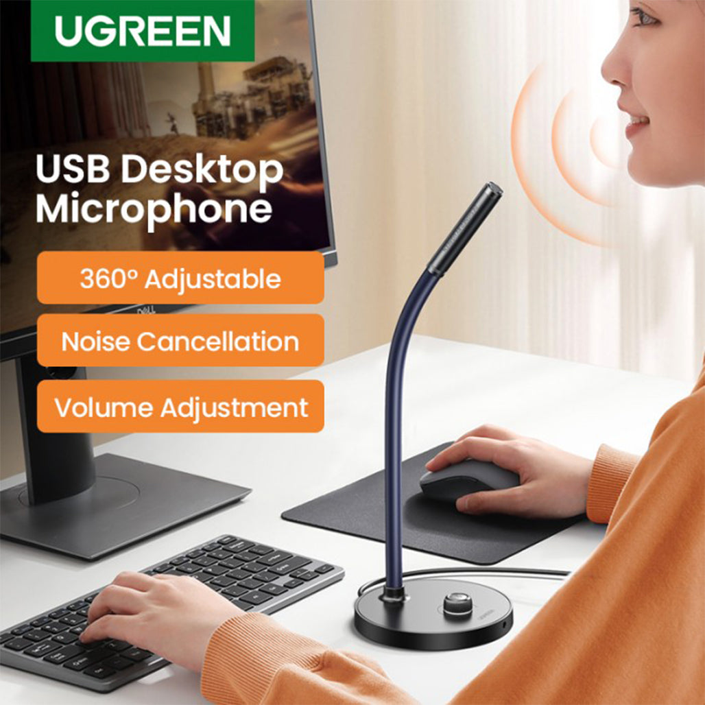 A Photo Of UGreen 90416 Desktop USB Microphone | 360° Omnidirectional | One Button Mute | Flexible Design