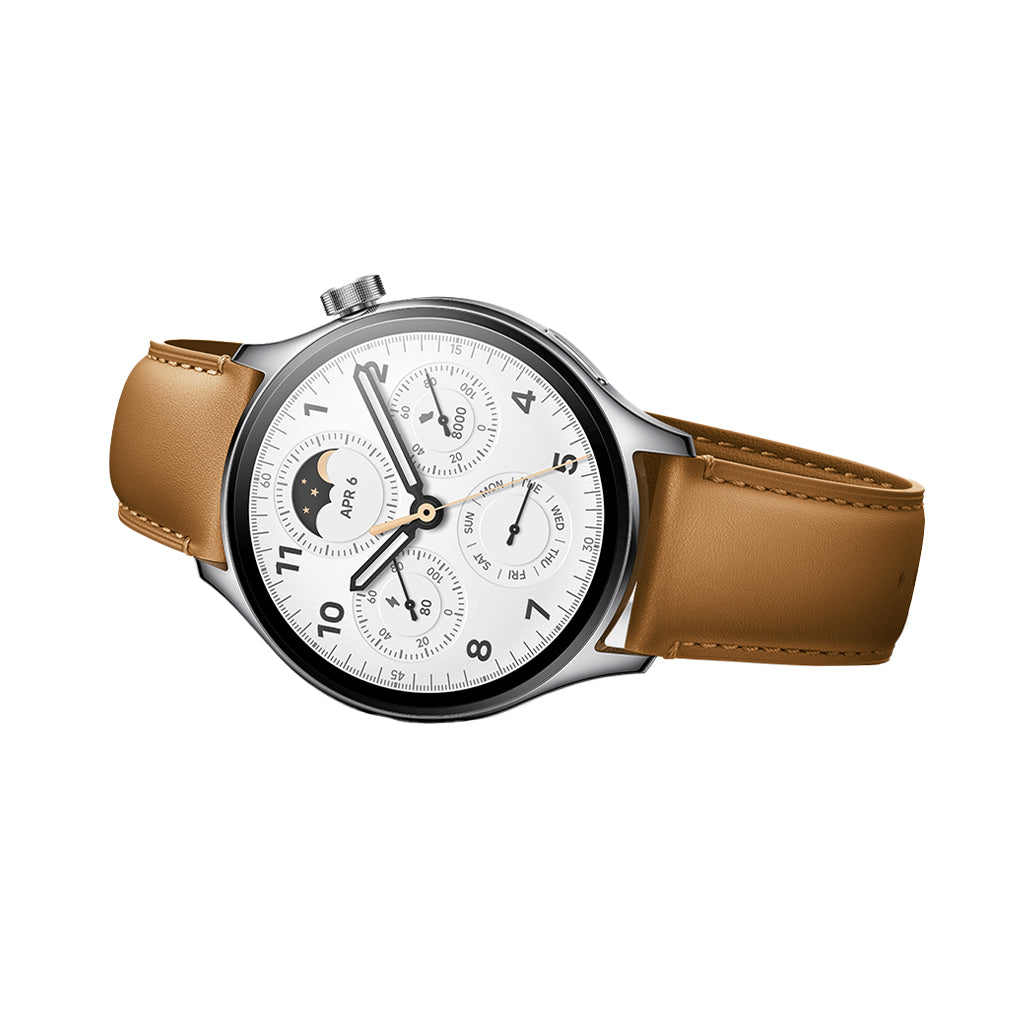 Xiaomi Watch S1 Pro - Silver stainless steel case With brown leather strap, 32943254896892, Available at 961Souq