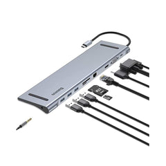 A Photo Of Baseus Aluminum 11-in-1 USB-C Hub with 4K HDMI, VGA, Gigabit Ethernet, USB 3.0 Ports, SD/TF Card Reader & Audio/Mic - Universal Type-C Adapter for MacBook Pro, Laptops & More