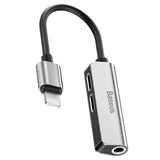 Baseus 3-in-1 iP Male to Dual iP - 3.5mm Female Adapter L52 Silver from Baseus sold by 961Souq-Zalka