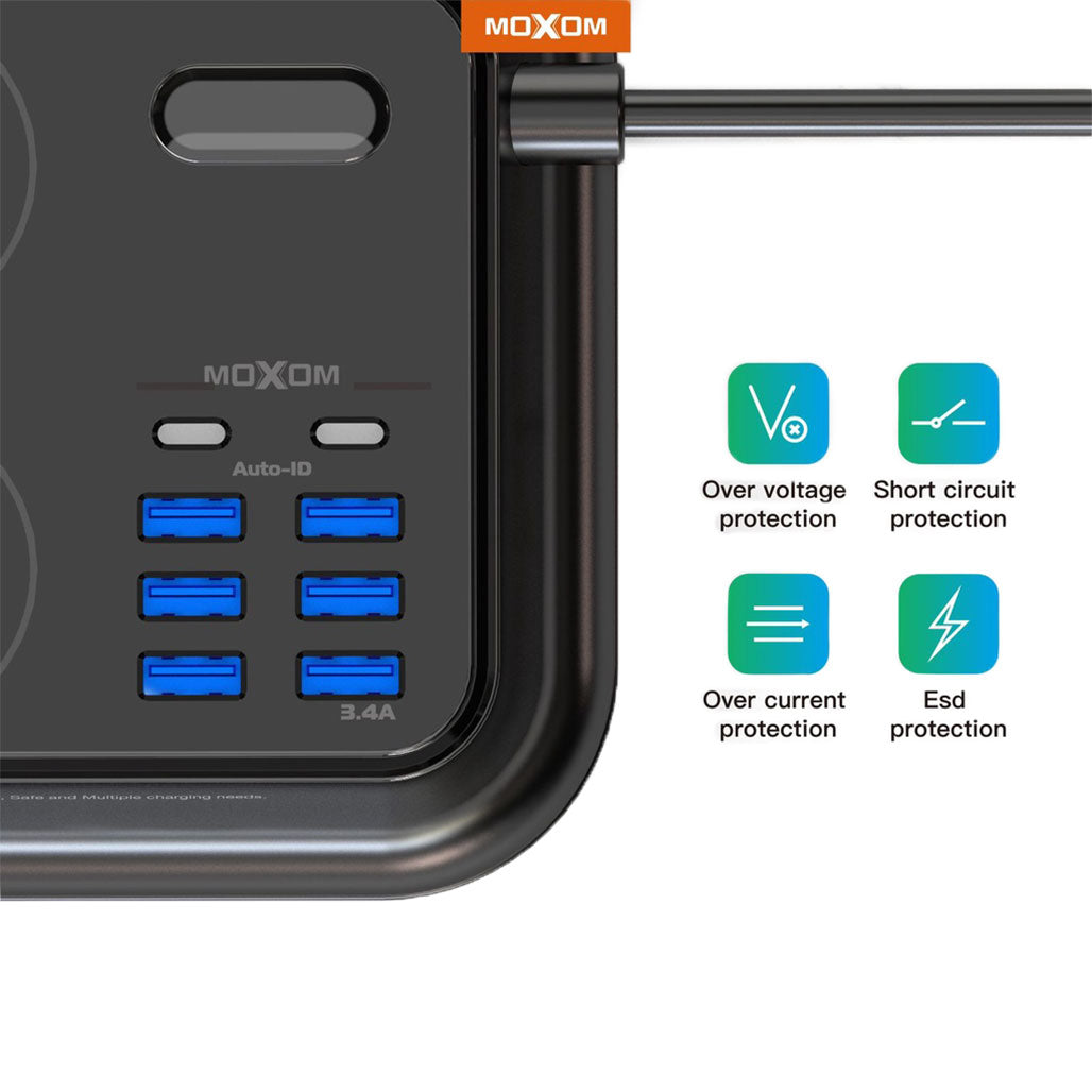Moxom Smart Power Socket 3.4A MX-ST07 6 USB Ports - 2 Type-C, 31304439136508, Available at 961Souq