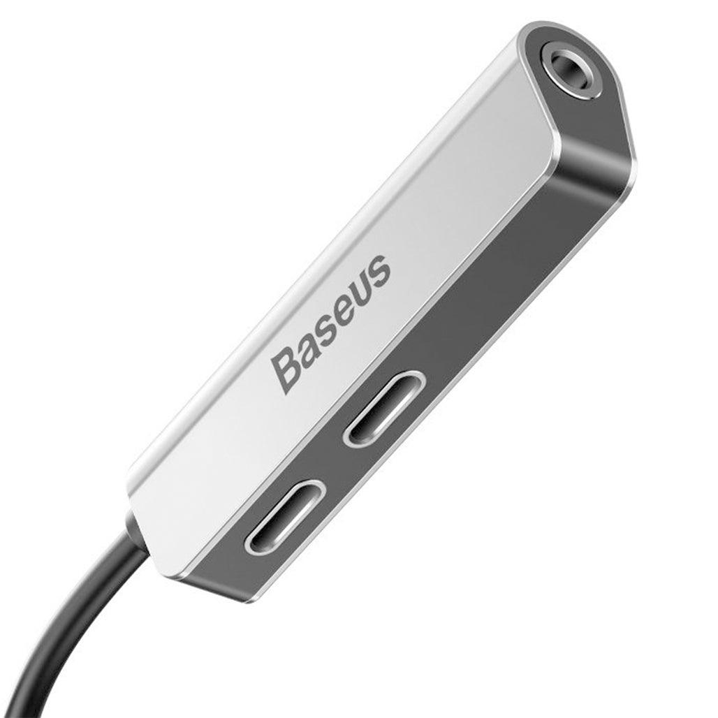 Baseus 3-in-1 iP Male to Dual iP - 3.5mm Female Adapter L52 Silver from Baseus sold by 961Souq-Zalka