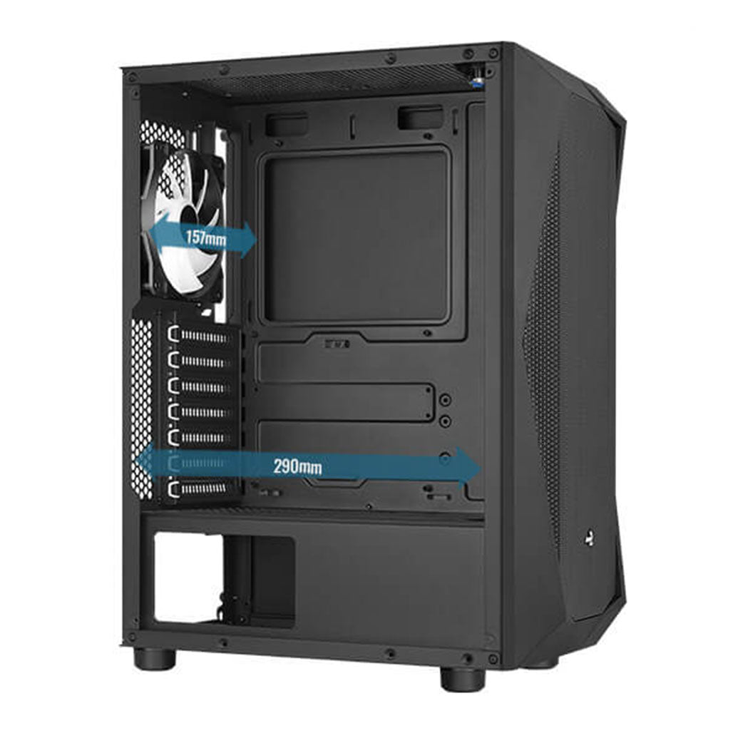 A Photo Of AeroCool Falcon Gaming Case - Black Mid Tower with Tempered Glass, 4 RGB Fans, and Full Window | Falcon-G-BK-V1